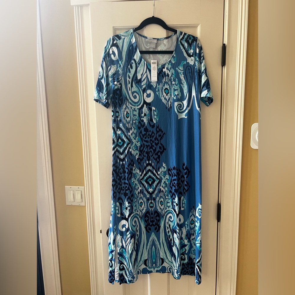 Chico's Blue and Black Patterned Midi Dress Size 1
